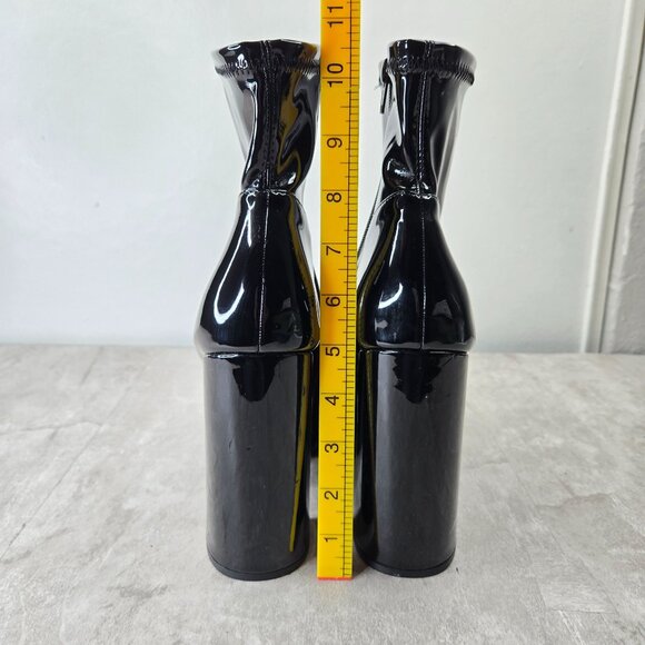 Steve Madden Platform Boots 10 Black Patent Y2k Chunky Block Heel Go Go Booties - Picture 4 of 11